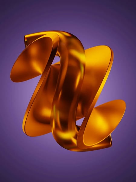 Forme abstraite dorée en 3D sur fond violet